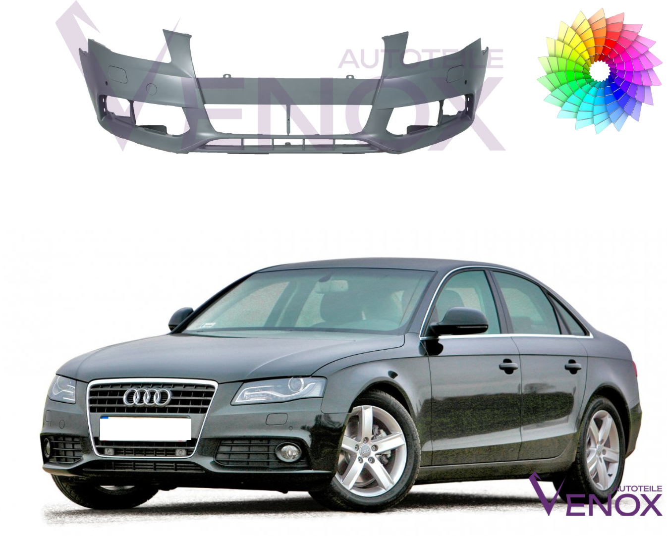 Voor Audi A4 B8 07-11 Voorbumper met PDC Gespoten in de gewenste kleur NIEUW - Afbeelding 2