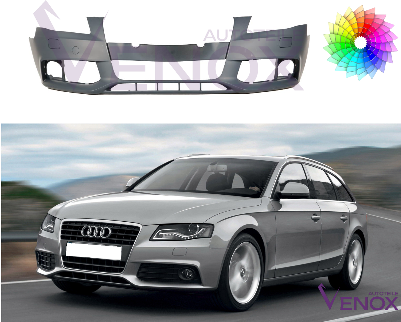 Voor Audi A4 B8 07-11 Bumper Met SRA Voor Gespoten In Gewenste Kleur NIEUW - Afbeelding 2