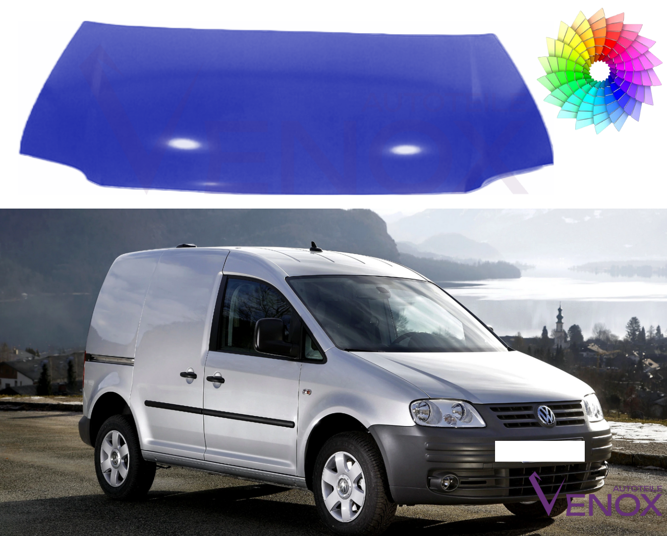 Voor Vw Caddy 04-10 motorkap gespoten in gewenste kleur NIEUW - Afbeelding 2