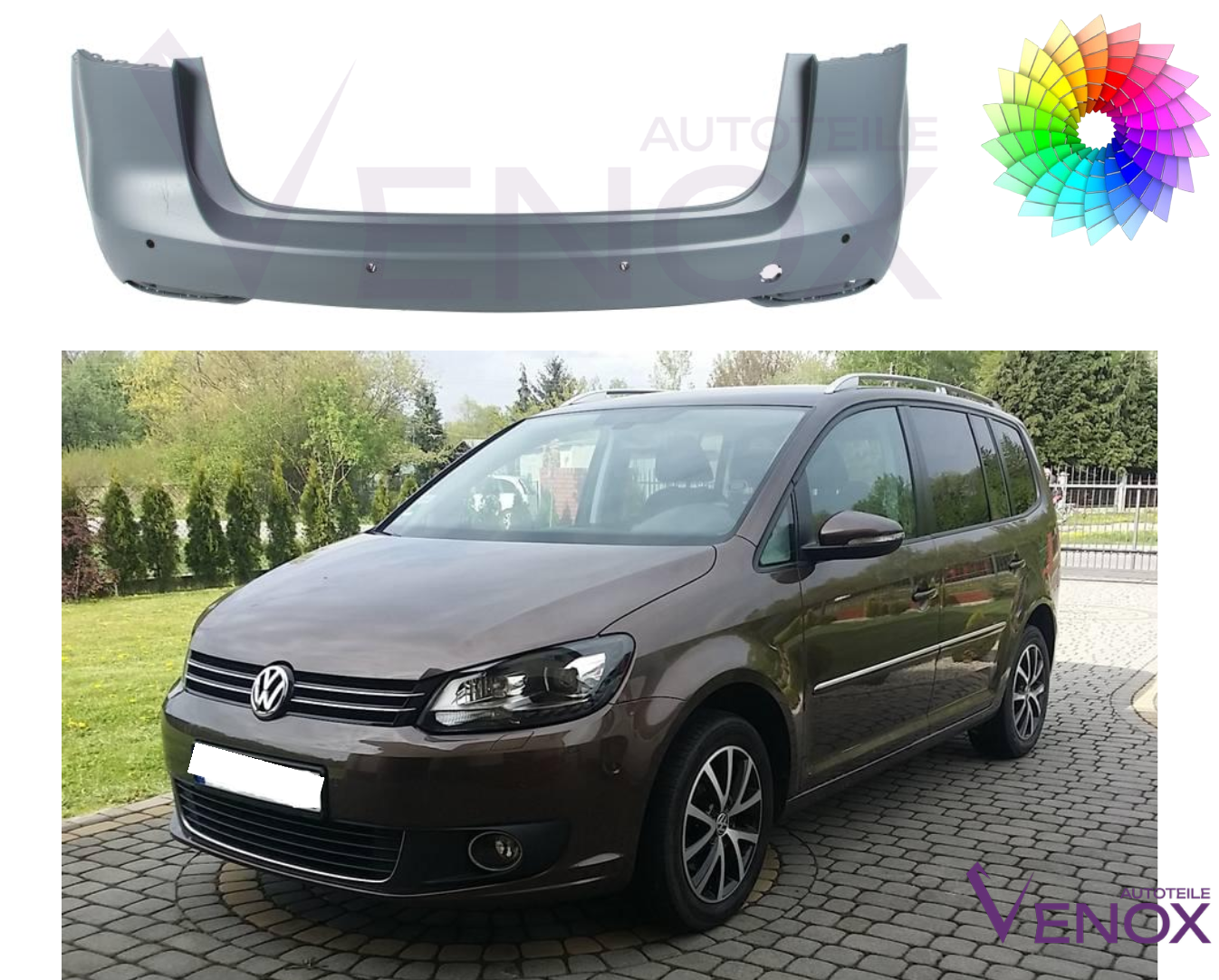 Voor Vw Touran 1T3 2010-2015 6 PDC achterbumper gespoten in gewenste kleur - Afbeelding 2