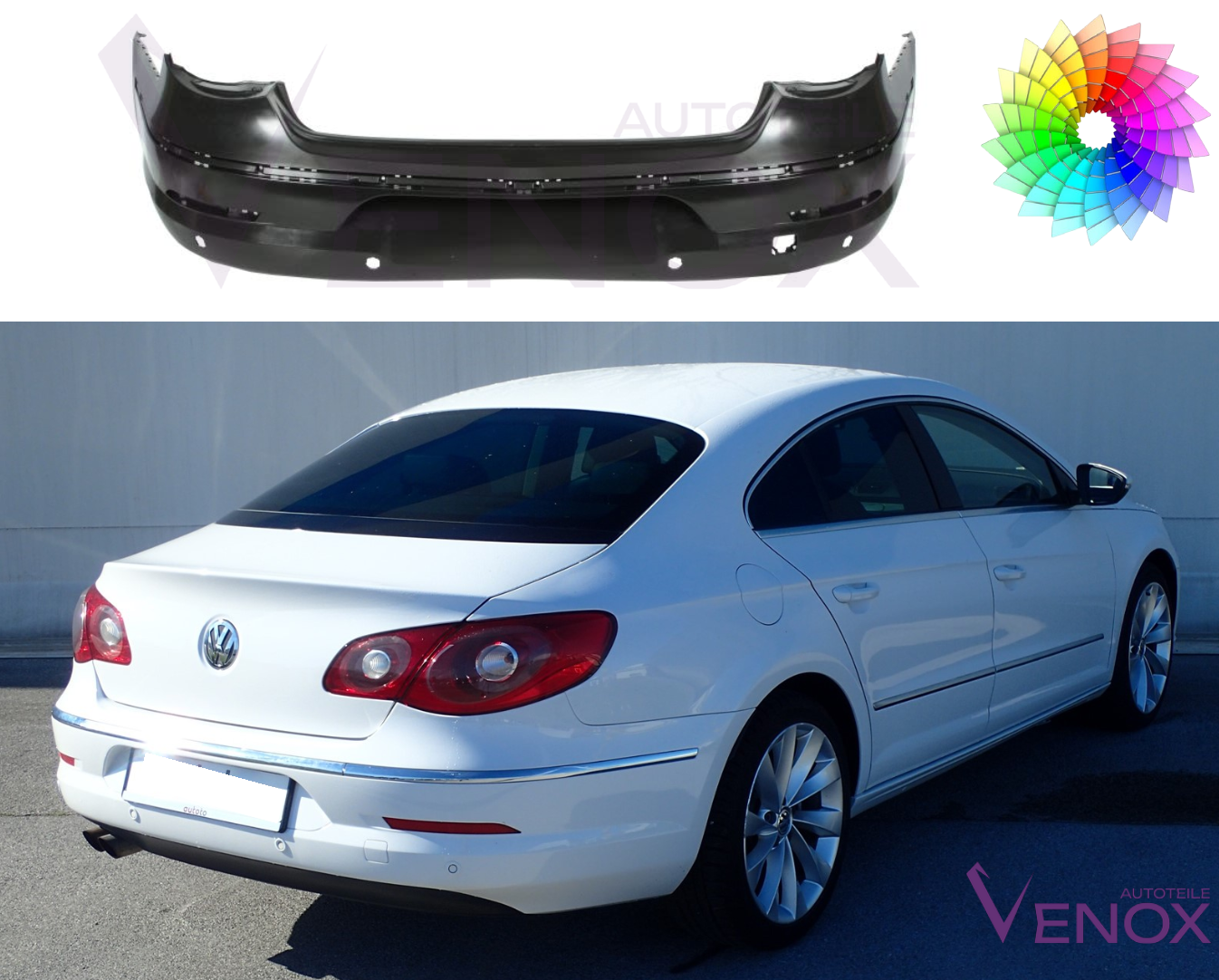 Vw Passat CC 357 08-12 PDC achterbumper gespoten in de gewenste kleur - Afbeelding 2