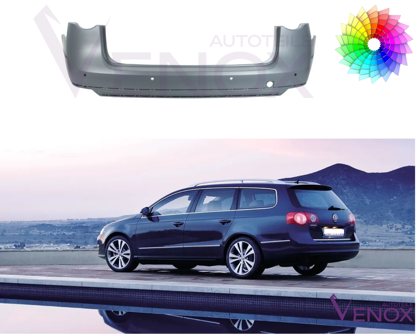Voor Vw Passat B6 2005-2010 Variant PDC achterbumper gespoten in gewenste kleur - Afbeelding 2
