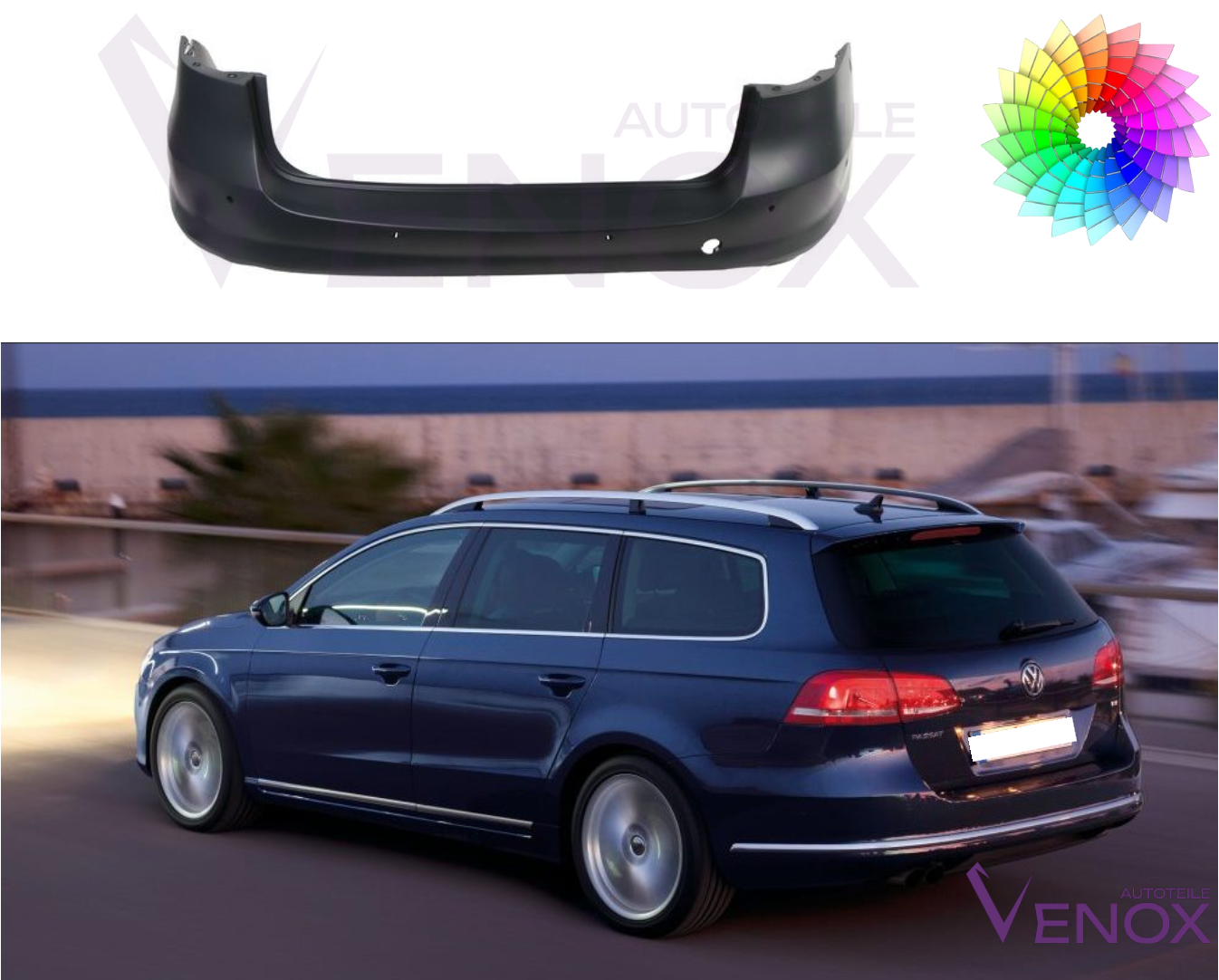 Vw Passat B7 10-15 Comfort Variant PDC achterbumper gespoten in de gewenste kleur - Afbeelding 2