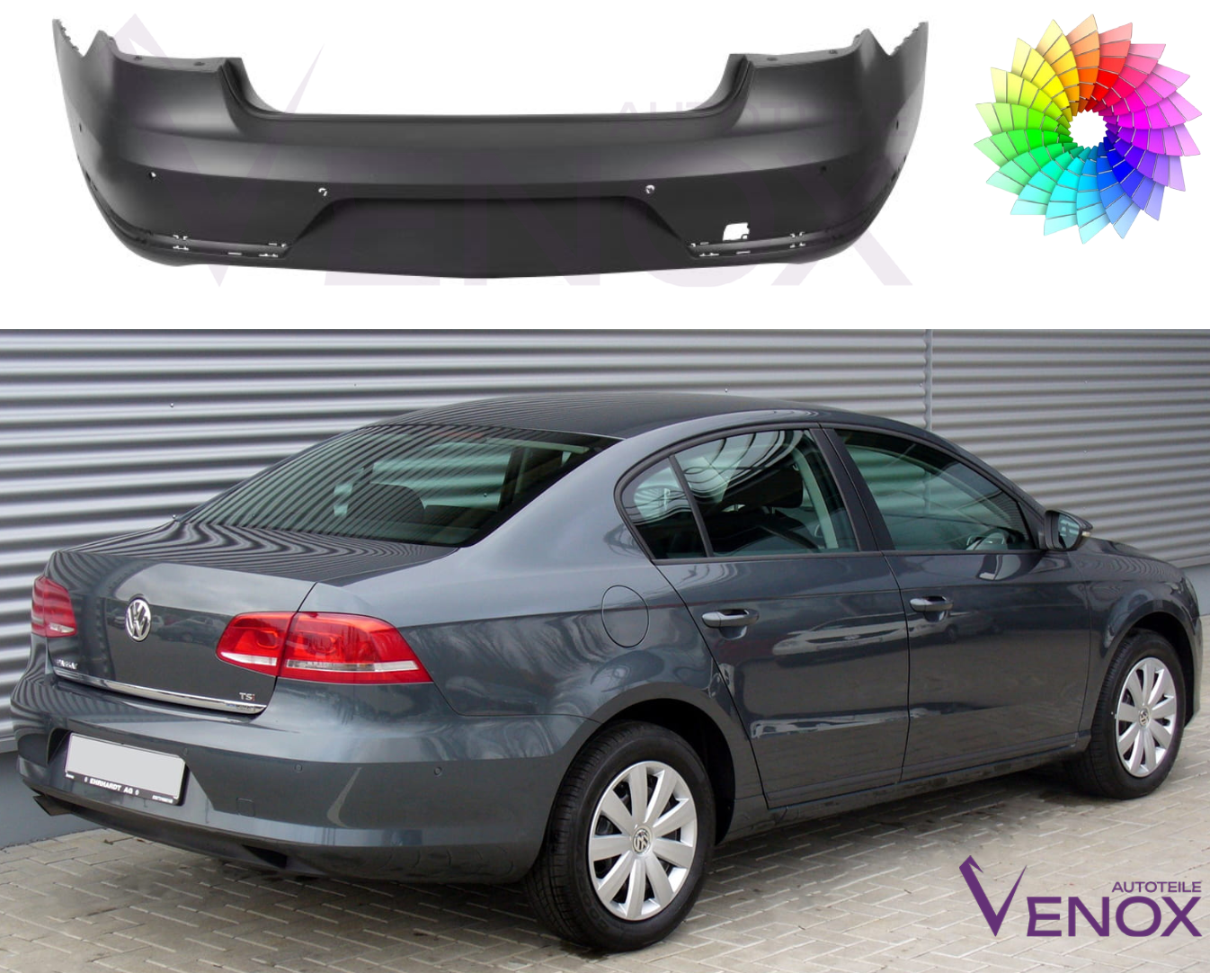 Vw Passat B7 2010-2015 PDC achterbumper gespoten in de gewenste kleur - Afbeelding 2