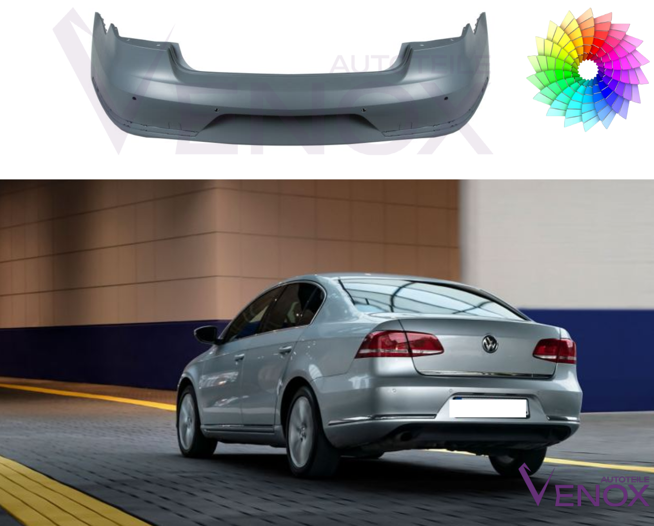 Vw Passat B7 2010-2015 HighLine 6 PDC achterbumper gespoten in de gewenste kleur - Afbeelding 2