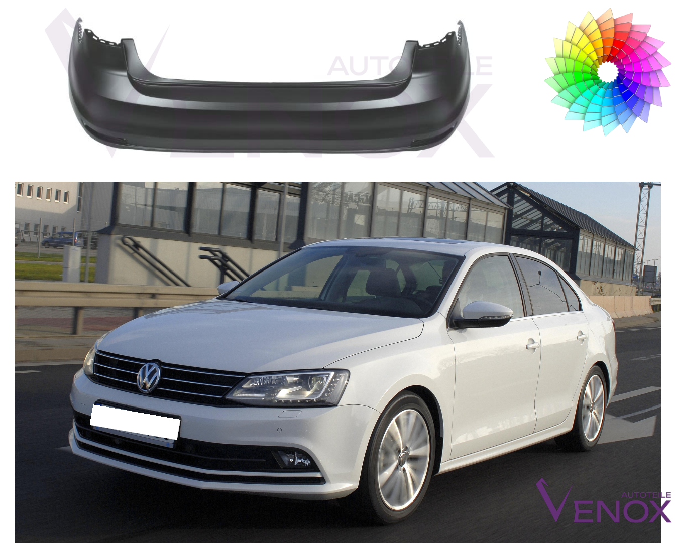 Voor Vw Jetta vanaf 2015 PDC achterbumper gespoten in de gewenste kleur - Afbeelding 2