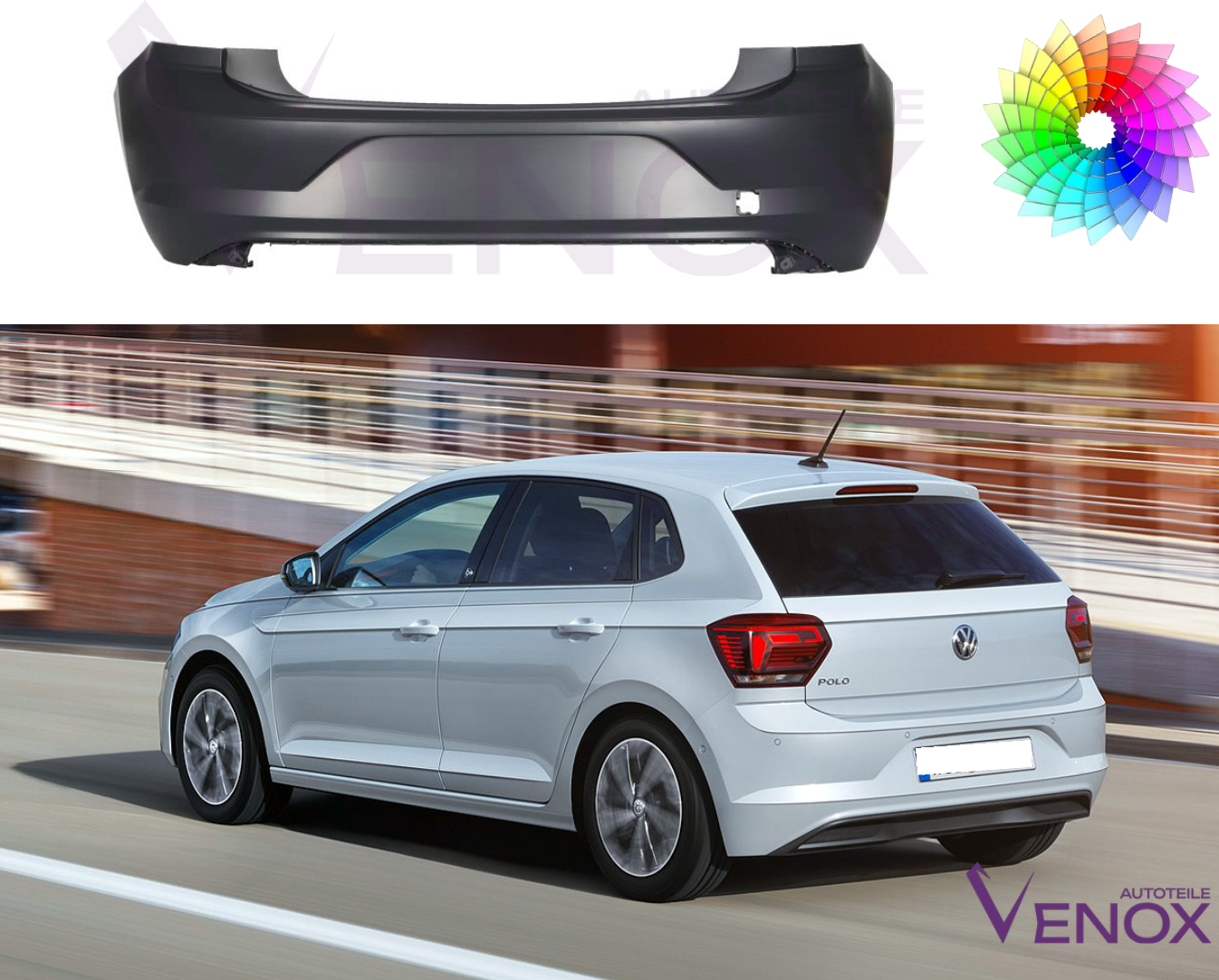Voor Vw Polo vanaf 2017- Achterbumper gespoten in de gewenste kleur - Afbeelding 2