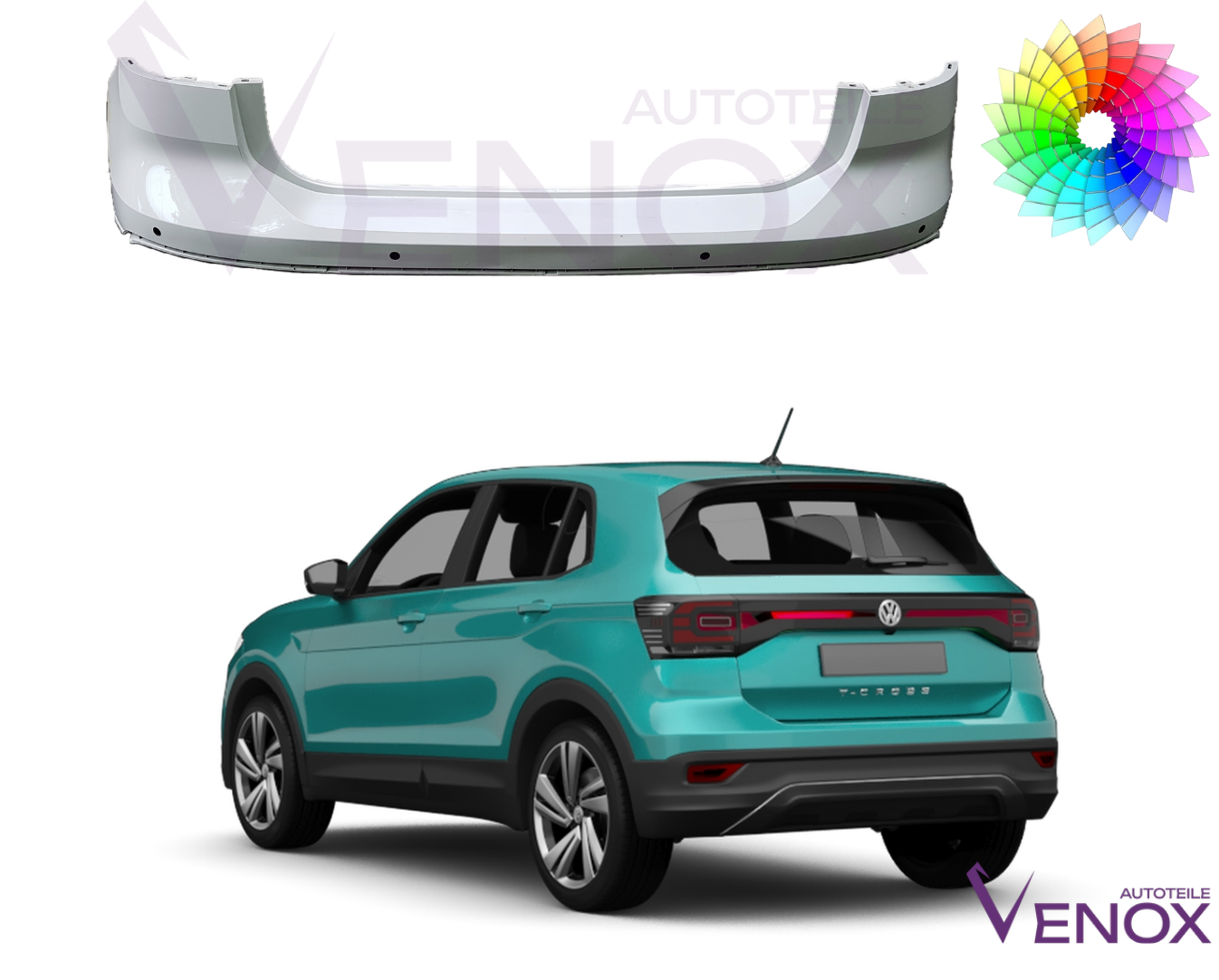 Voor Vw T-Cross vanaf 2019- Achterbumper gespoten in de gewenste kleur - Afbeelding 2