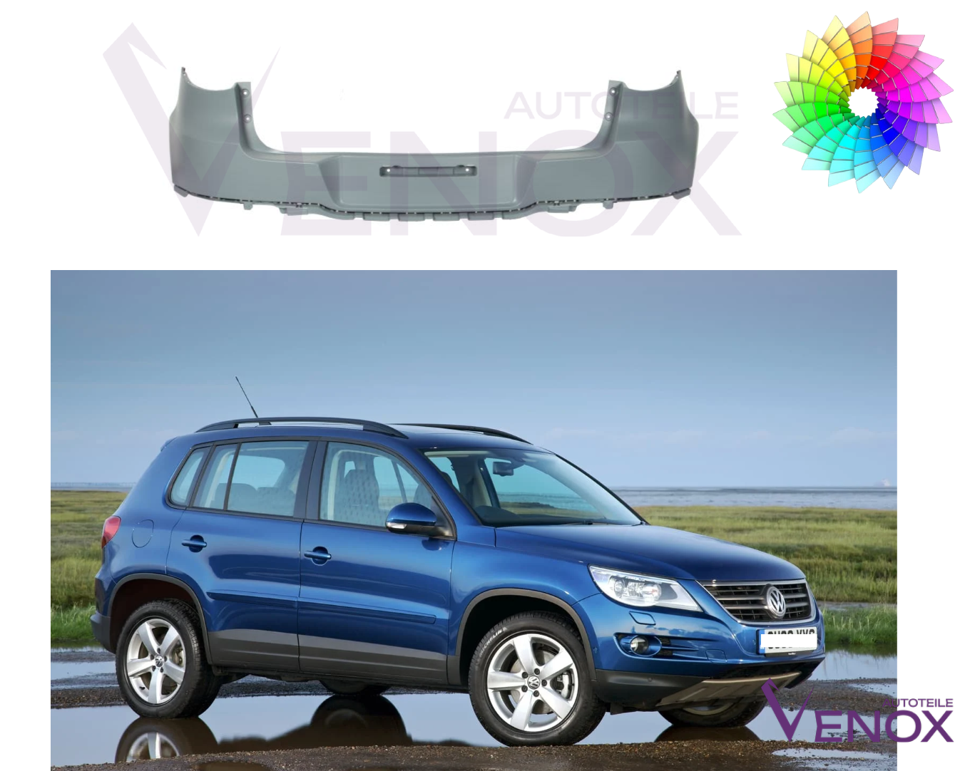Voor Vw Tiguan 2007-2011 Achterbumper gespoten in gewenste kleur - Afbeelding 2
