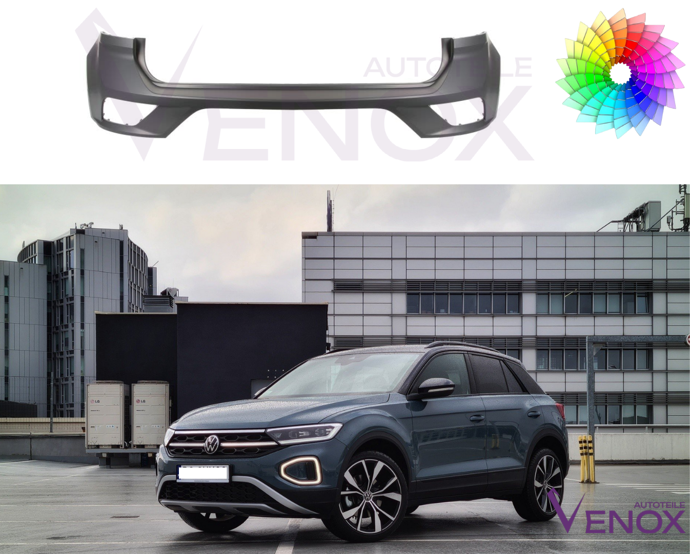 Voor Vw T-Roc vanaf 2017 Achterbumper gespoten in de gewenste kleur - Afbeelding 2