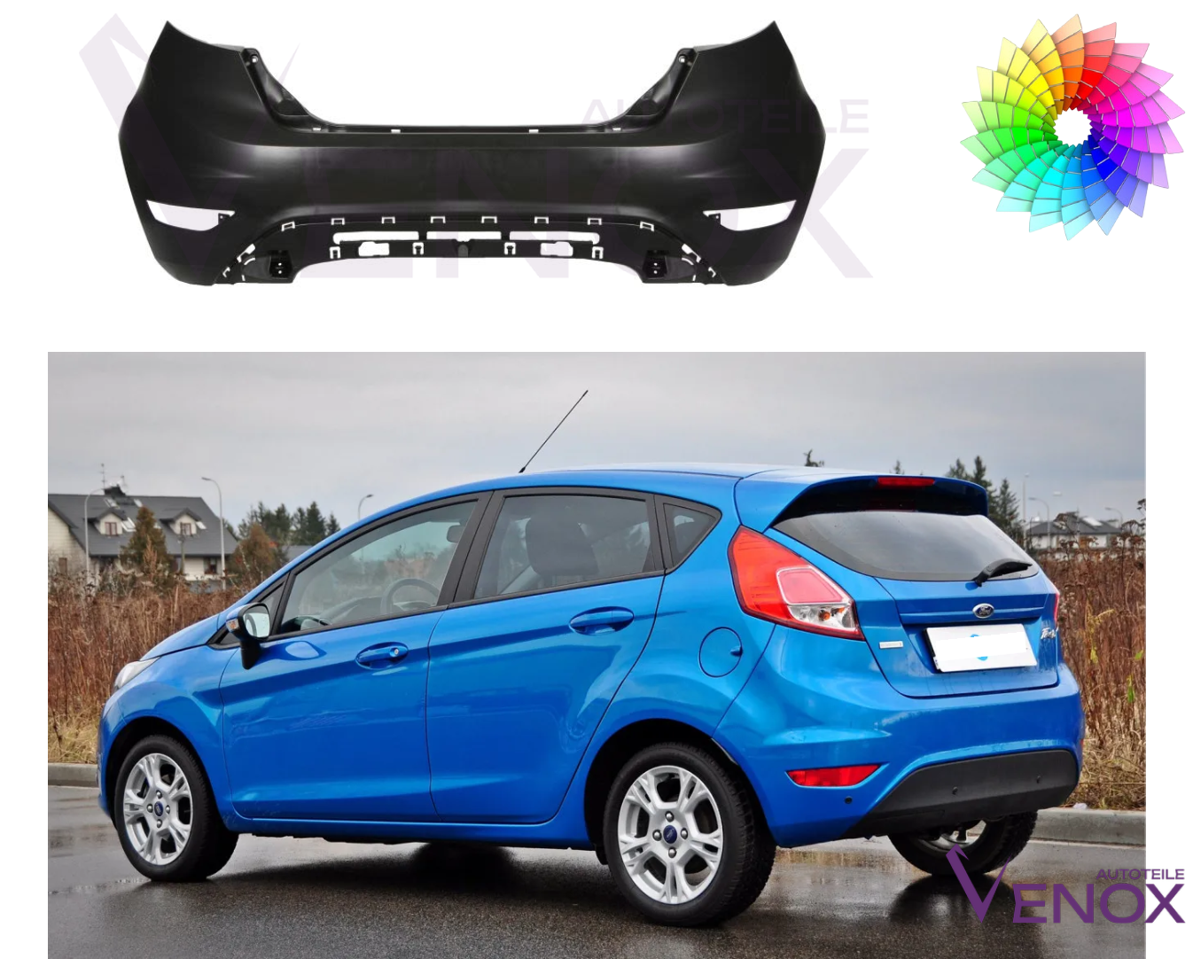 Voor Ford Fiesta Mk 7 2013-2017 Achterbumper gespoten in gewenste kleur - Afbeelding 2
