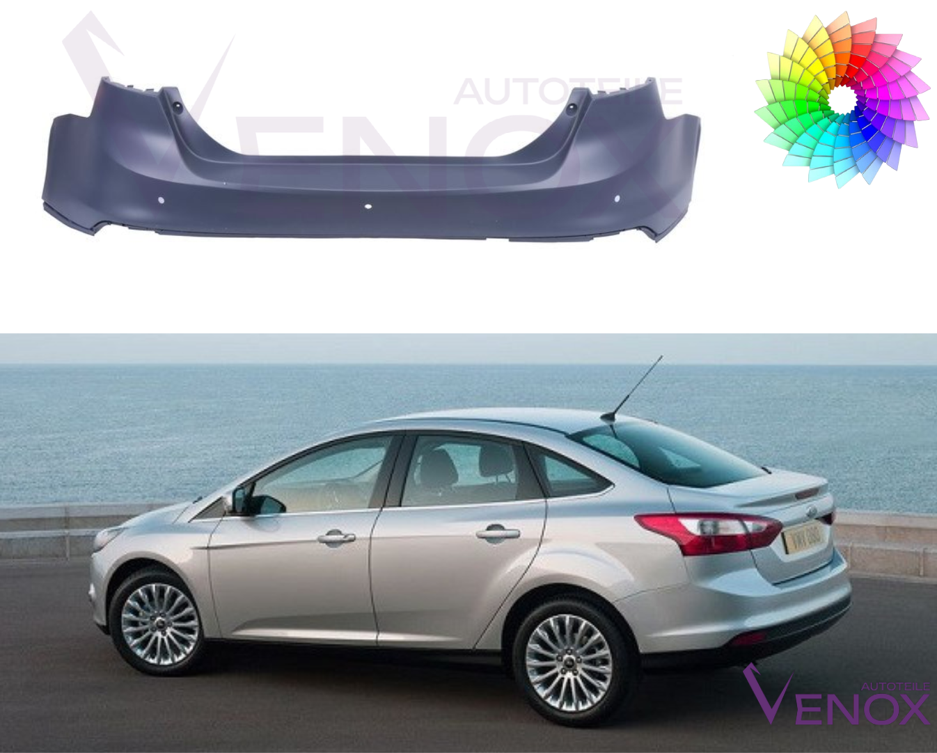 Voor Ford Focus Mk3 2010-2014 Lim. PDC achterbumper gespoten in de gewenste kleur - Afbeelding 2