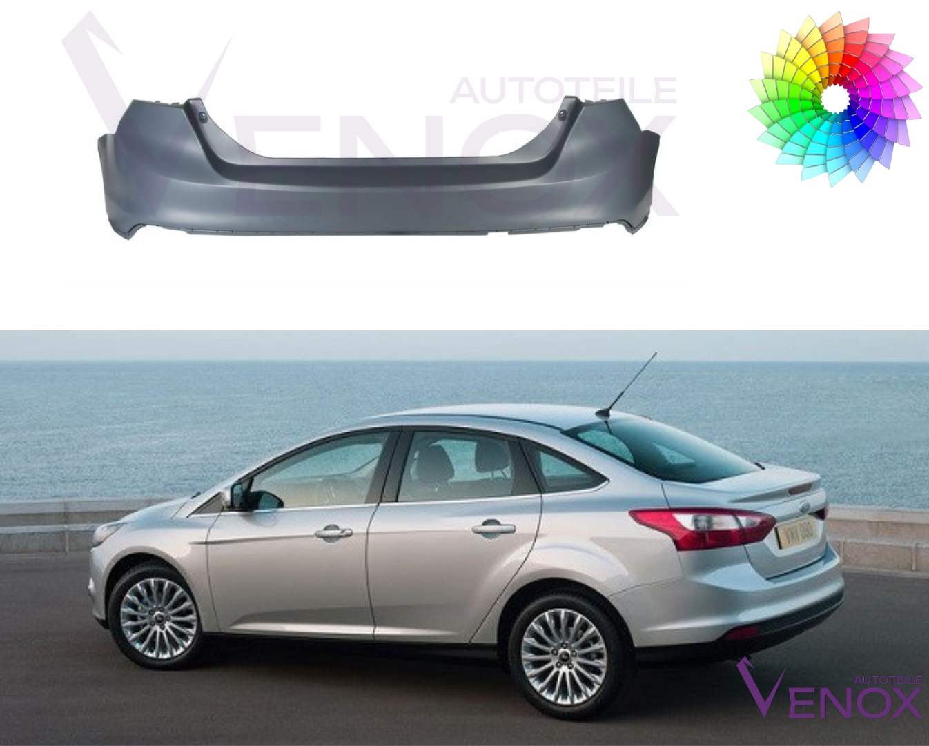Voor Ford Focus Mk3 2010-2014 Lim. Achterbumper gespoten in de gewenste kleur - Afbeelding 2