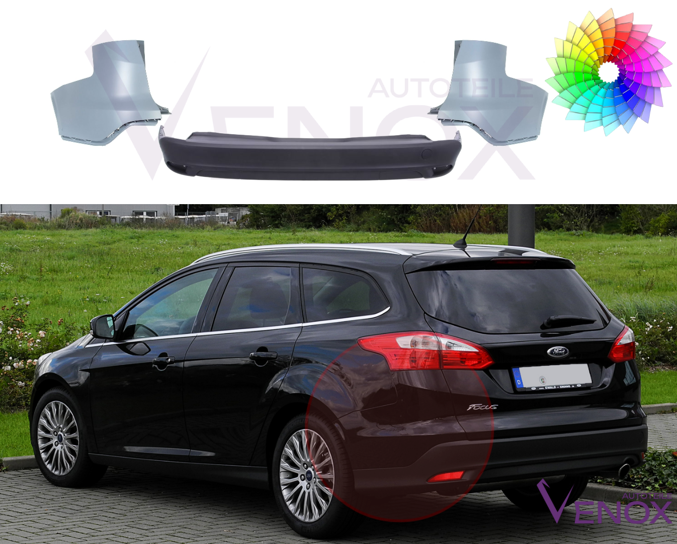 Voor Ford Focus Mk3 2010-2014 Estate Achterbumper gespoten in de gewenste kleur - Afbeelding 2