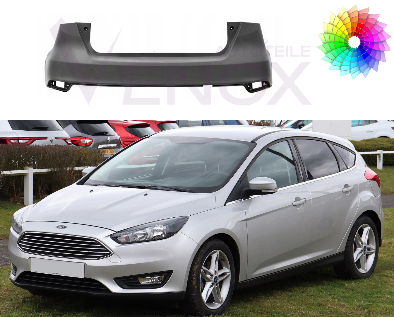 Voor Ford Focus Mk3 2014-2018 HB Achterbumper gespoten in de gewenste kleur - Afbeelding 2