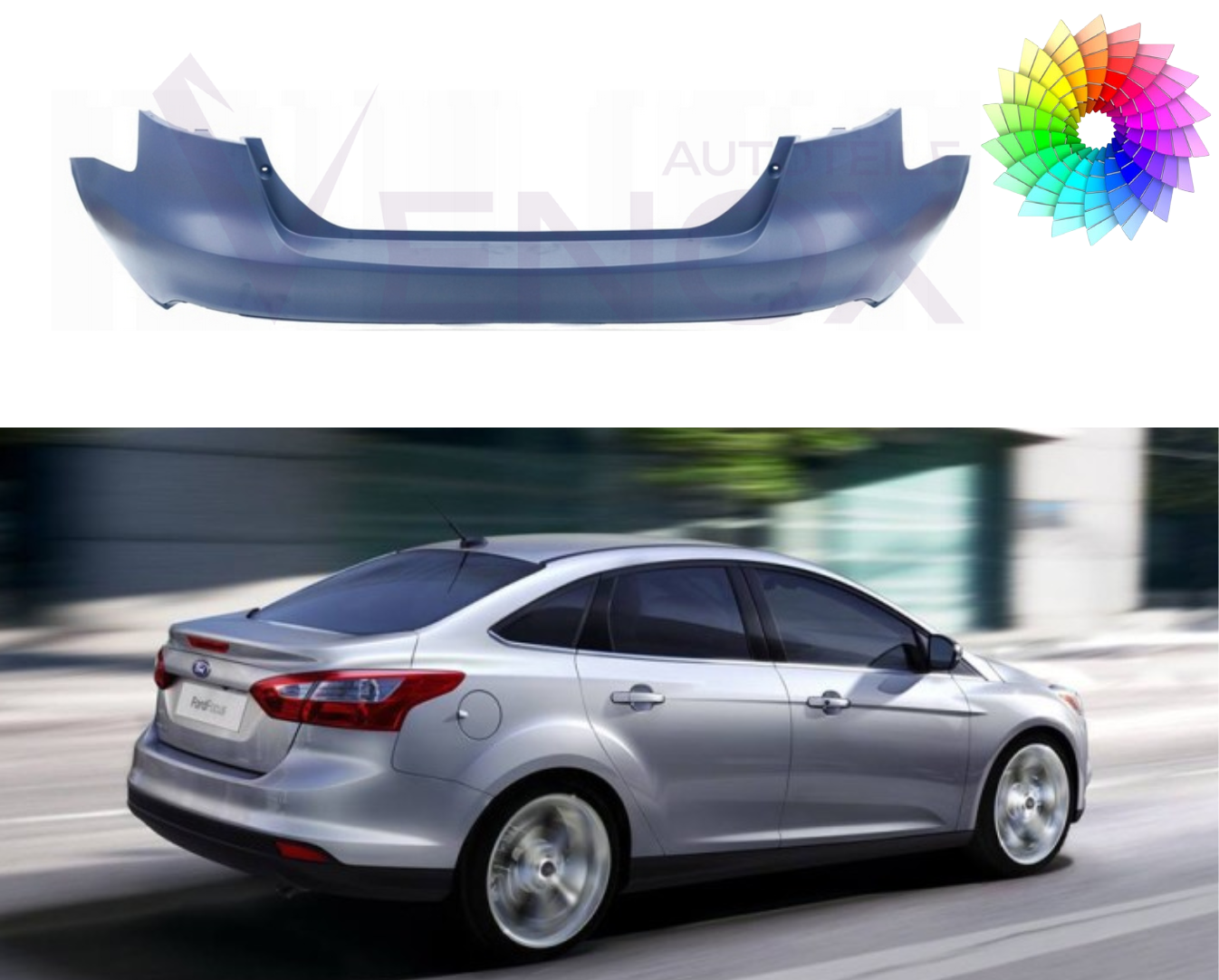 Voor Ford Focus Mk3 2014-2018 Lim. PDC achterbumper gespoten in de gewenste kleur - Afbeelding 2