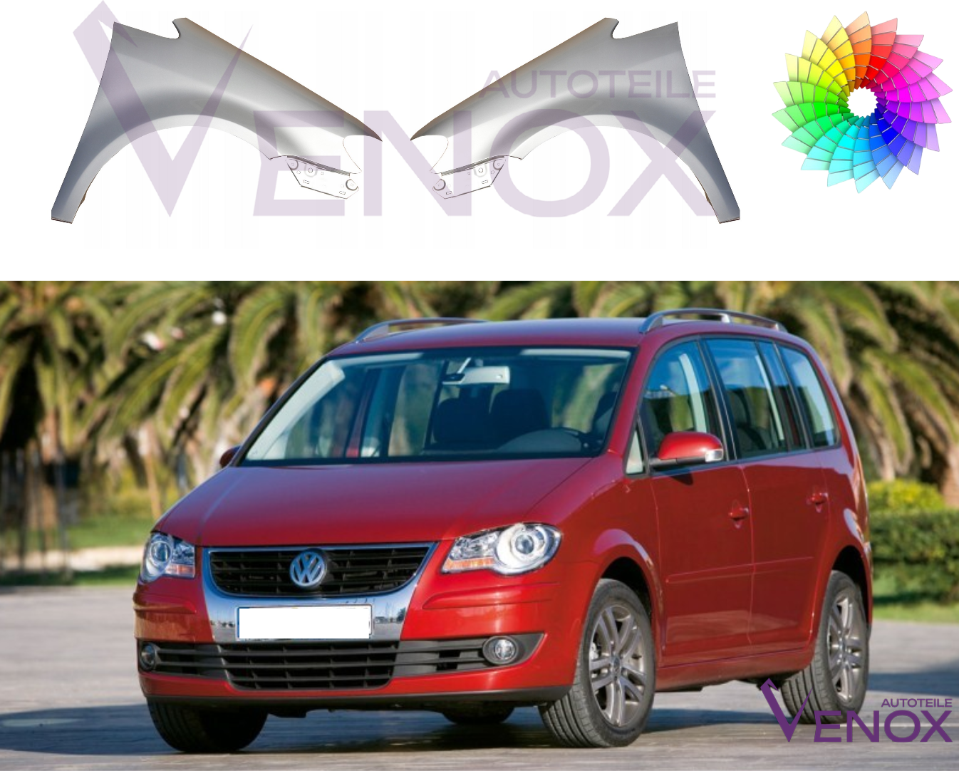 Voor Vw Touran 1T 06-10 Spatbord linksvoor gespoten in gewenste kleur NIEUW - Afbeelding 2