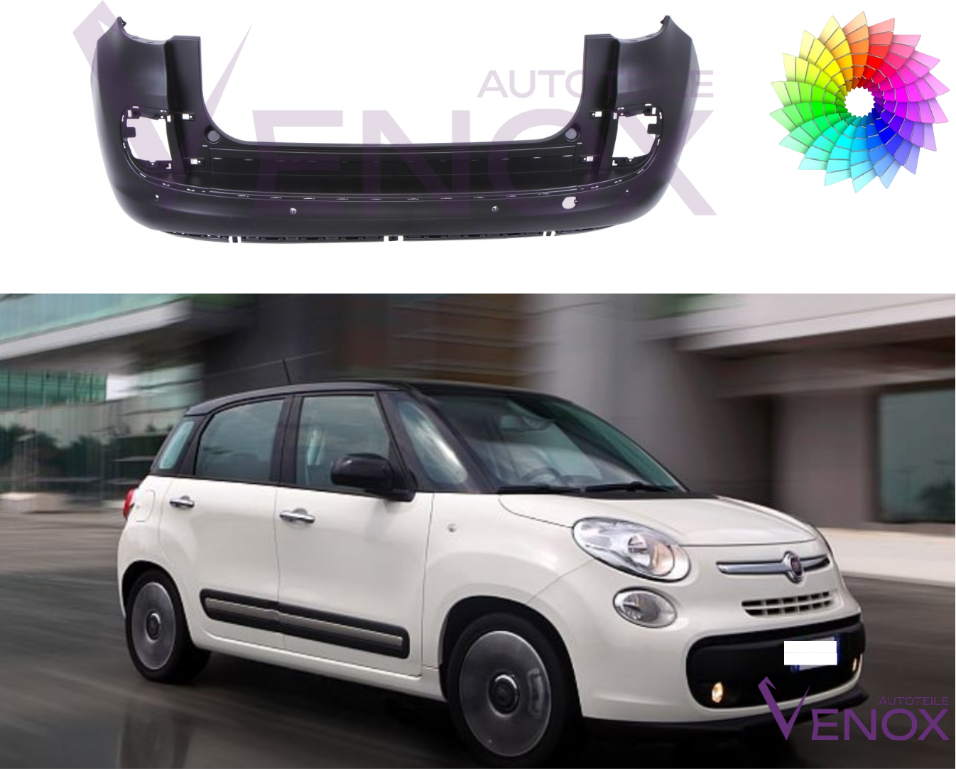 Voor Fiat 500L (330) 12-20 Achterbumper PDC Gespoten in gewenste kleur NIEUW - Afbeelding 2