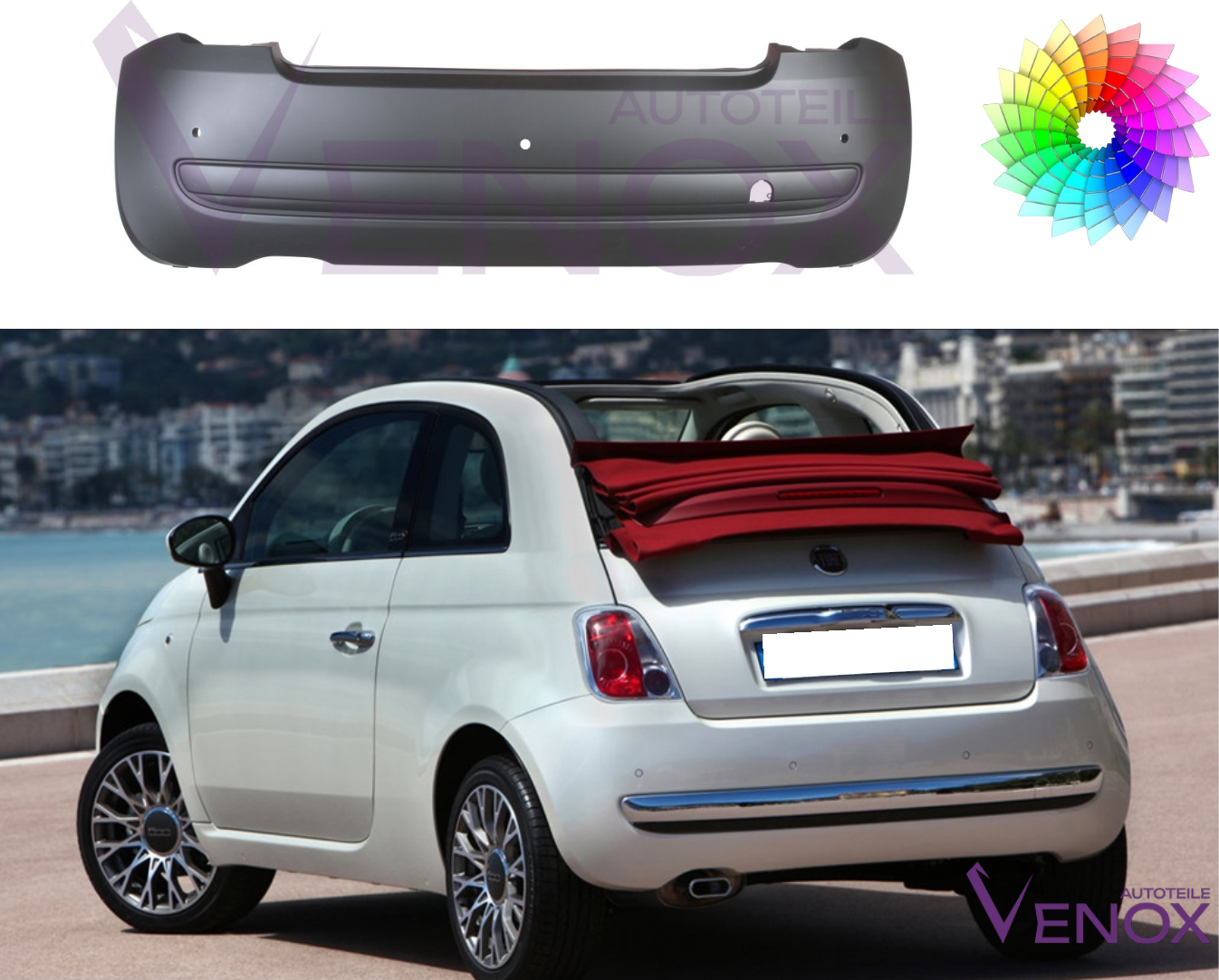 Voor Fiat 500 (312) 07-15 Achterbumper 3xPDC Gespoten in gewenste kleur NIEUW - Afbeelding 2