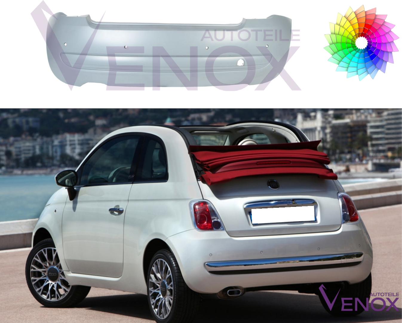 Voor Fiat 500 (312) 07-15 Achterbumper 4xPDC Gespoten in gewenste kleur NIEUW - Afbeelding 2