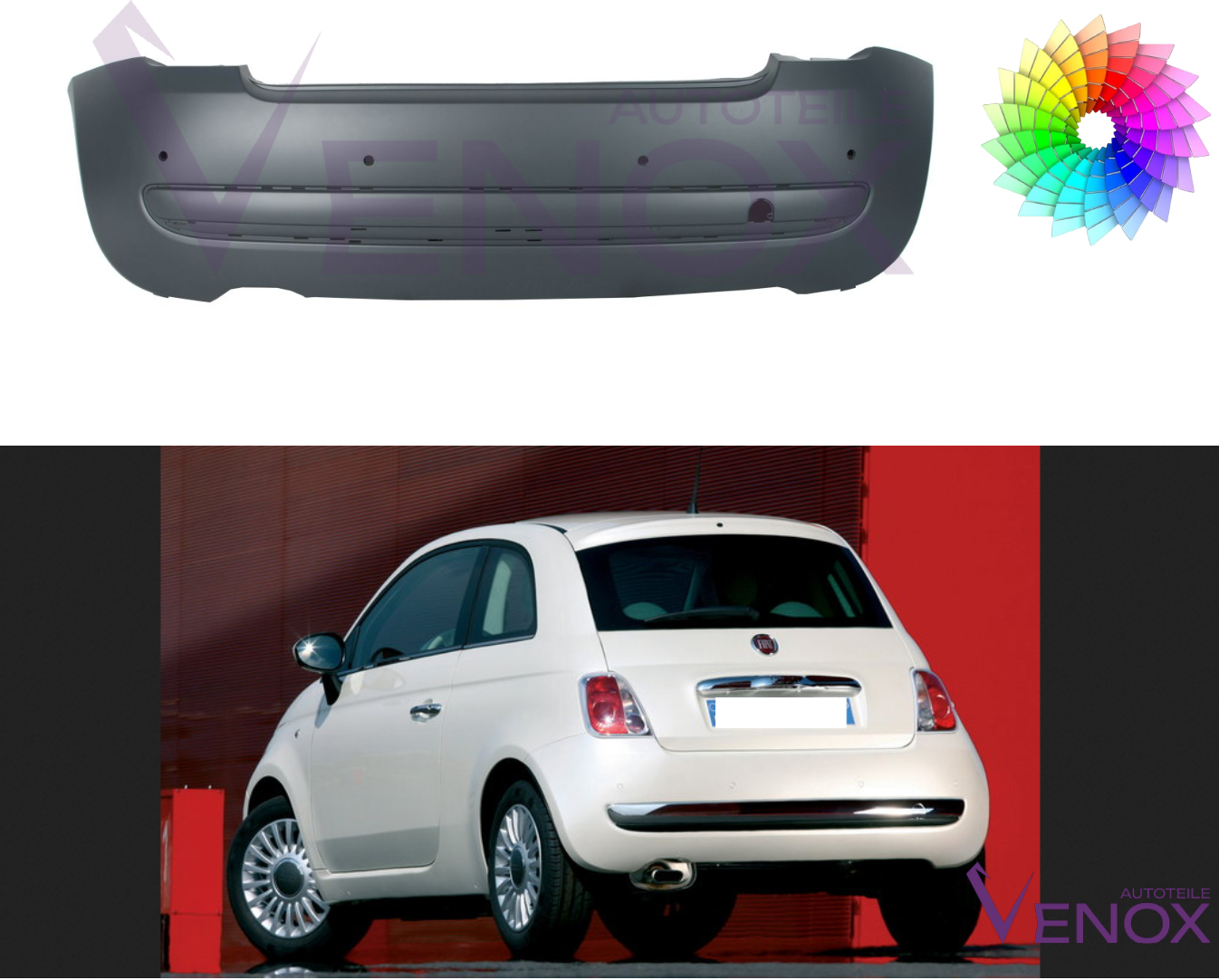 Voor Fiat 500 (312) 07-15 Achterbumper 4xPDC +L Gespoten in gewenste kleur NIEUW - Afbeelding 2