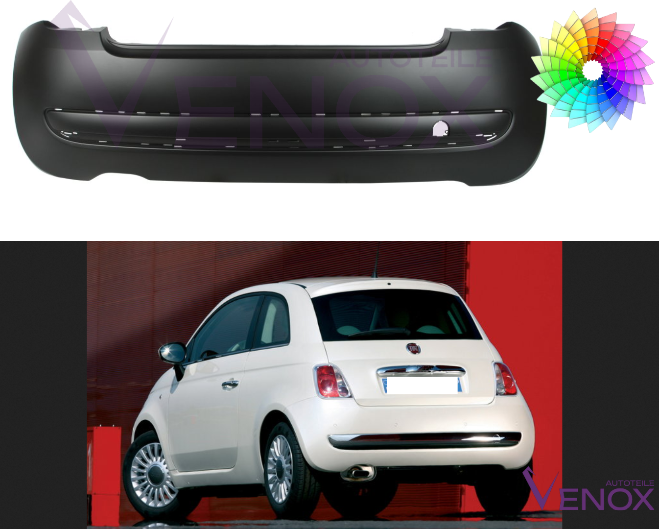 Voor Fiat 500 (312) 07-15 Achterbumper in de gewenste kleur gespoten NIEUW - Afbeelding 2