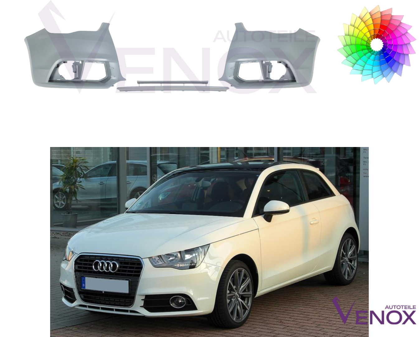 Voor Audi A1 2010-2015 -+ PDC voorbumper gespoten in gewenste kleur NIEUW - Afbeelding 2