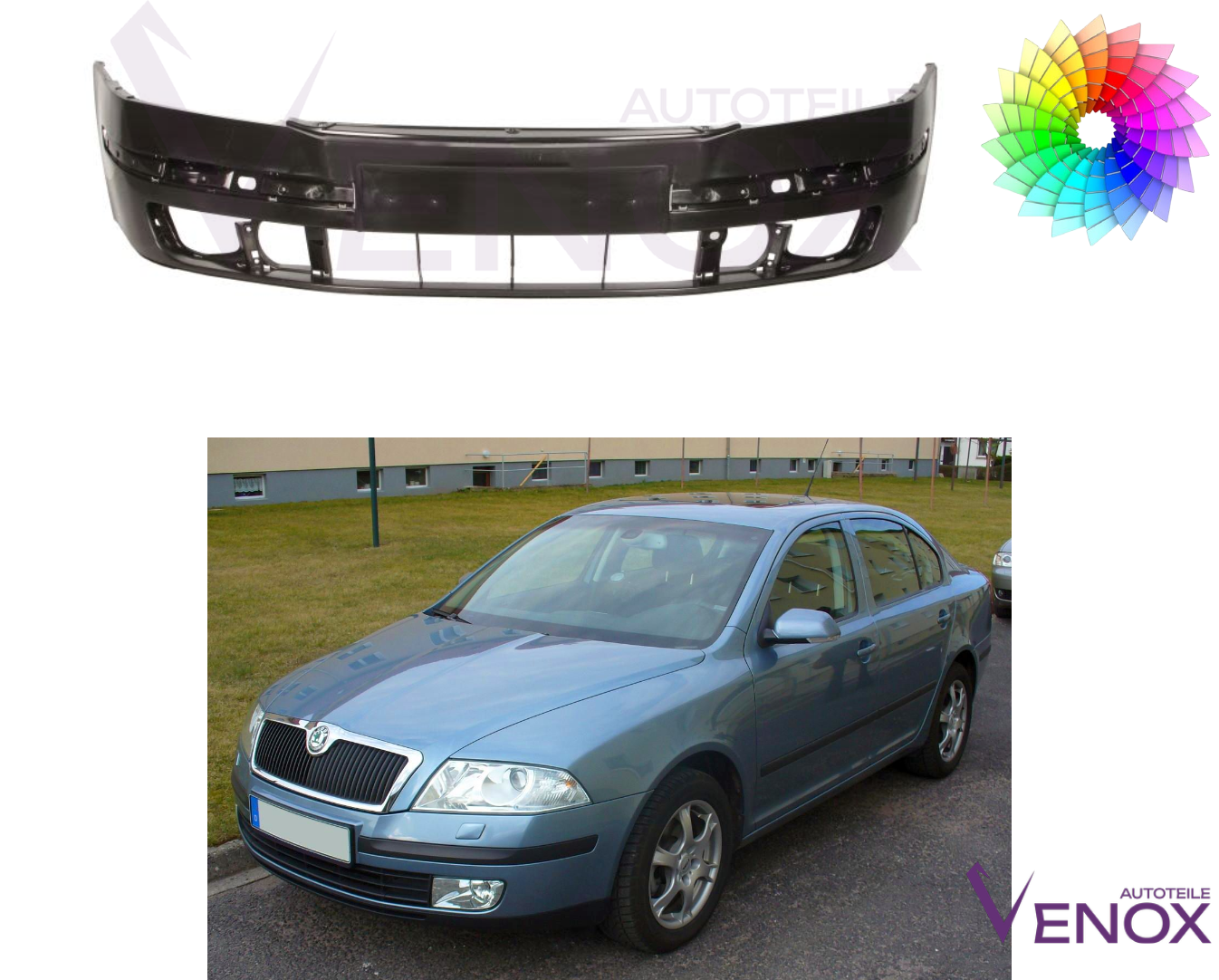 Voor Skoda Octavia 1Z 2004-2012 Voorbumper gespoten in de gewenste kleur - Afbeelding 2