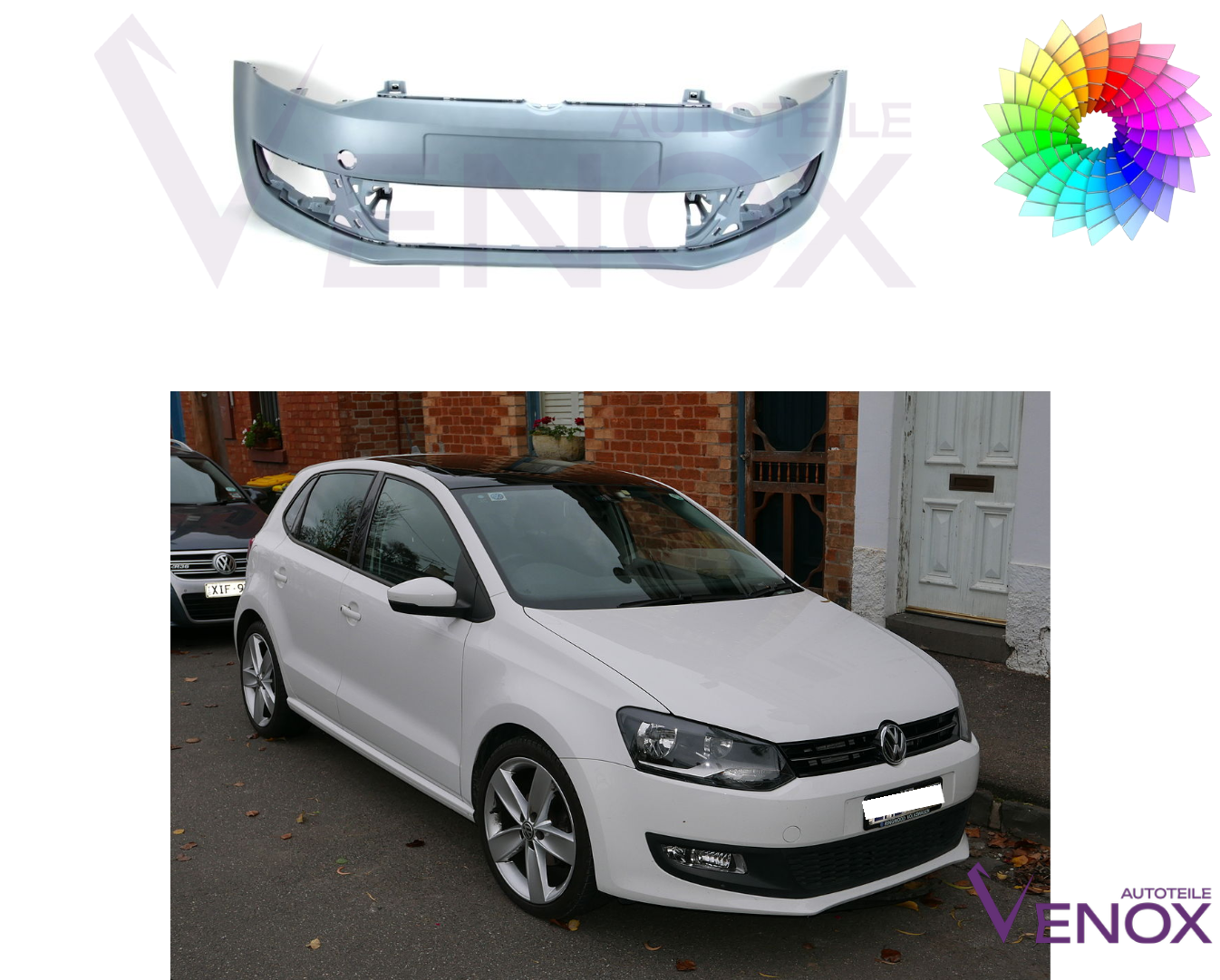Voor VW Polo 6R 2009-2014 Voorbumper gespoten in de gewenste kleur - Afbeelding 2