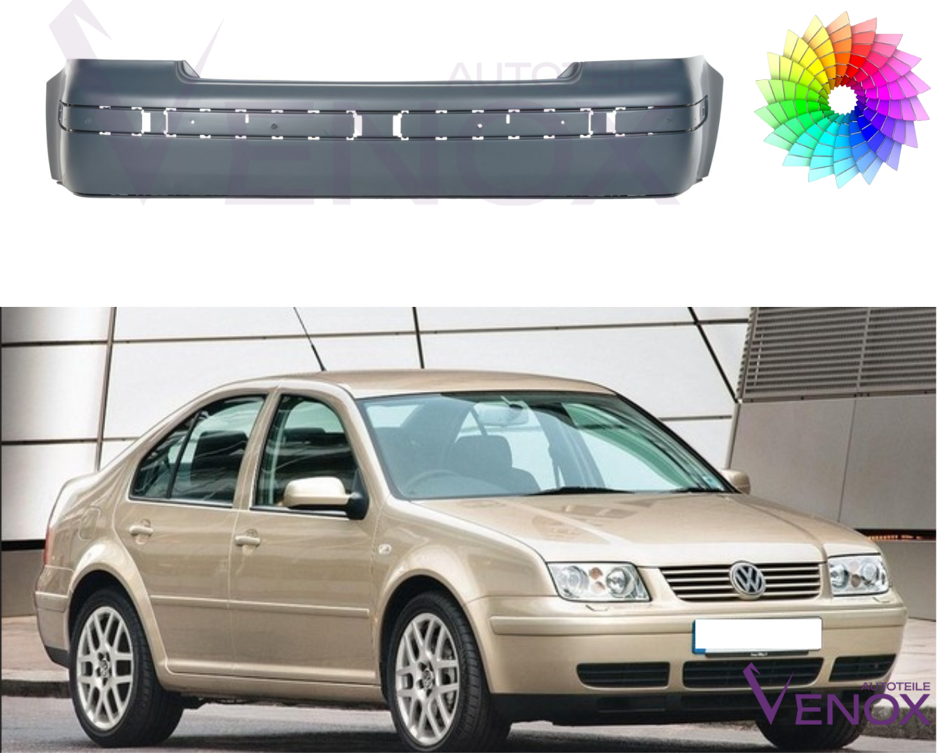 Voor VW Bora 98-05 achterbumper gespoten in de gewenste kleur NIEUW - Afbeelding 2