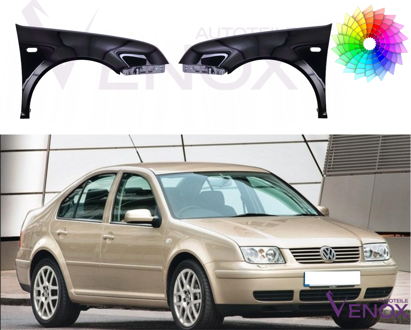Voor Vw Bora 98-05 Spatbord rechtsvoor gespoten in de gewenste kleur NIEUW - Afbeelding 2
