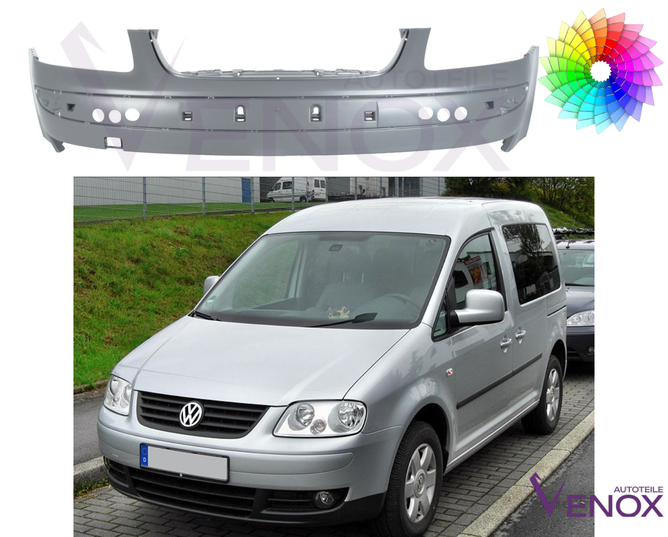 Voor VW Caddy 04-10 Voorbumper gespoten in de gewenste kleur NIEUW - Afbeelding 2