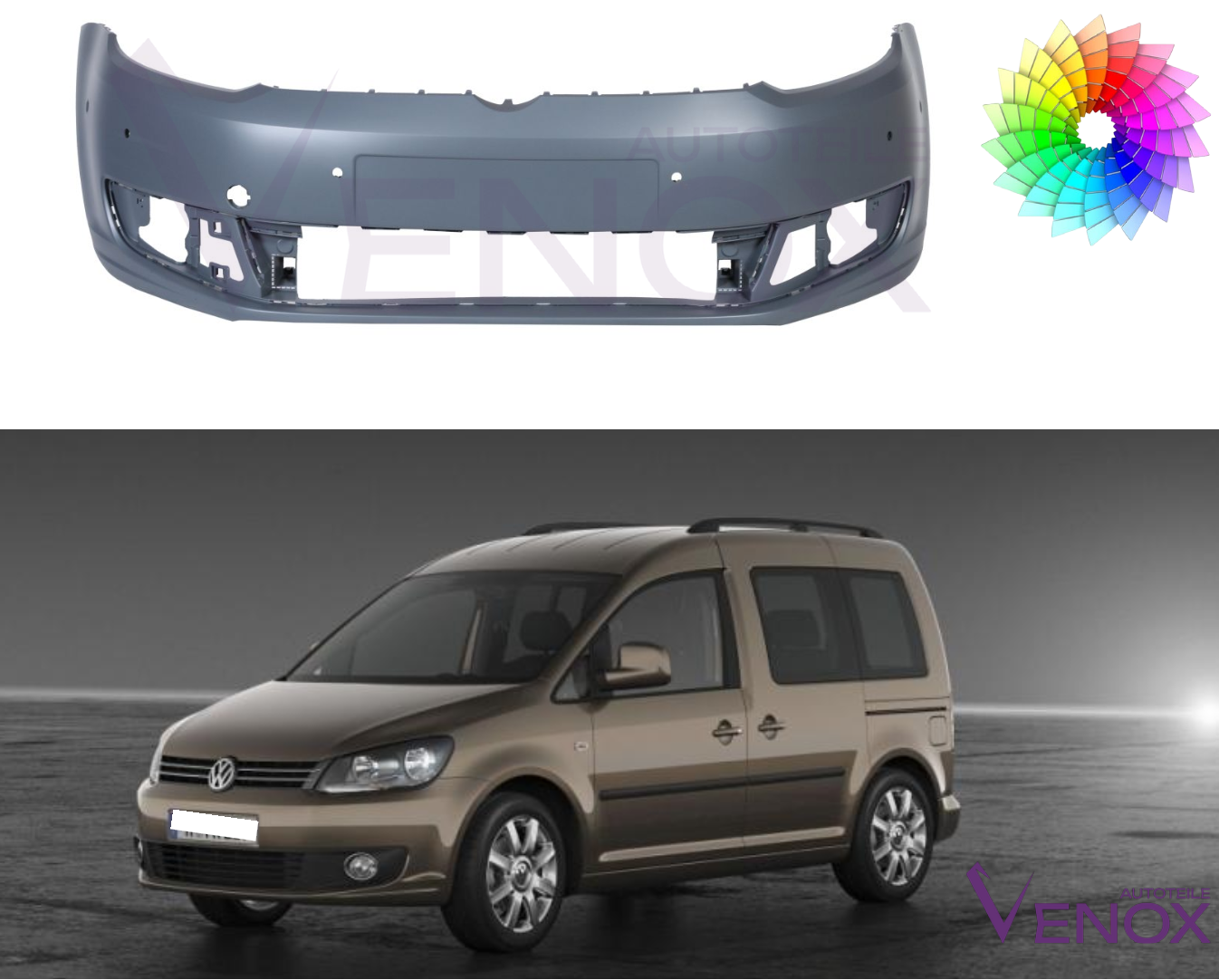 Voor VW Caddy 10-15 Voorbumper 6xPDC Gespoten in de gewenste kleur NIEUW - Afbeelding 2