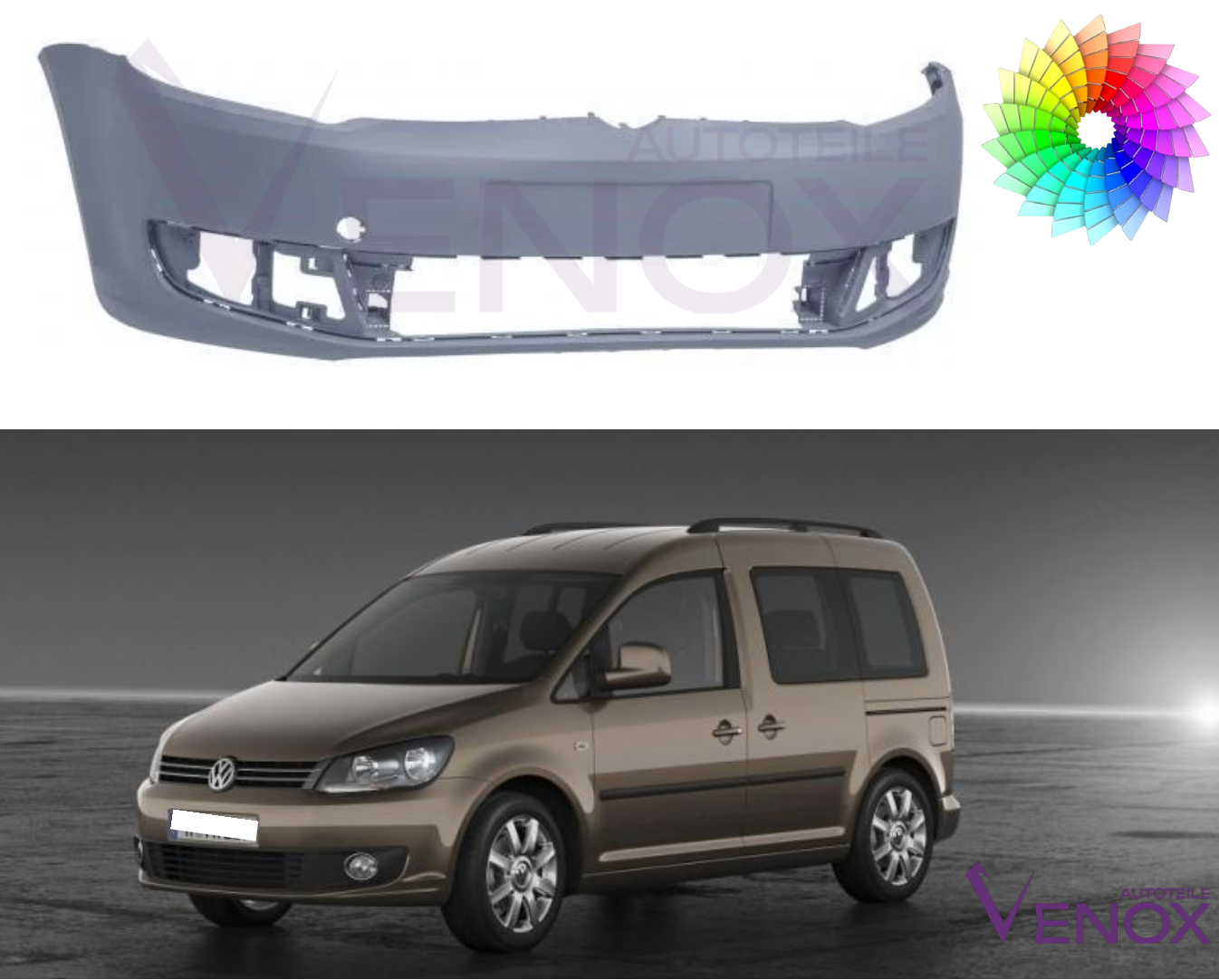 Voor VW Caddy 10-15 Voorbumper gespoten in de gewenste kleur NIEUW - Afbeelding 2