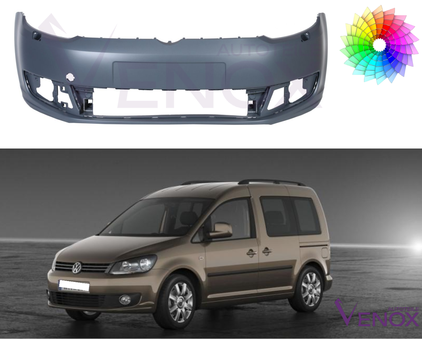 Voor VW Caddy 10-15 Voorbumper SRA Gespoten in de gewenste kleur NIEUW - Afbeelding 2