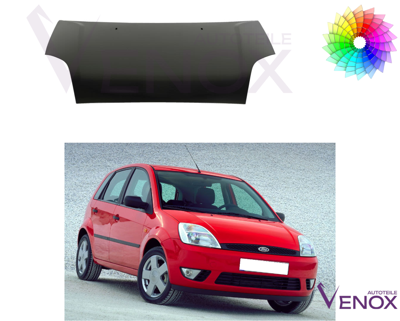 Voor Ford Fiesta MK 6 2002-2005 motorkap gespoten in gewenste kleur nieuw - Afbeelding 2