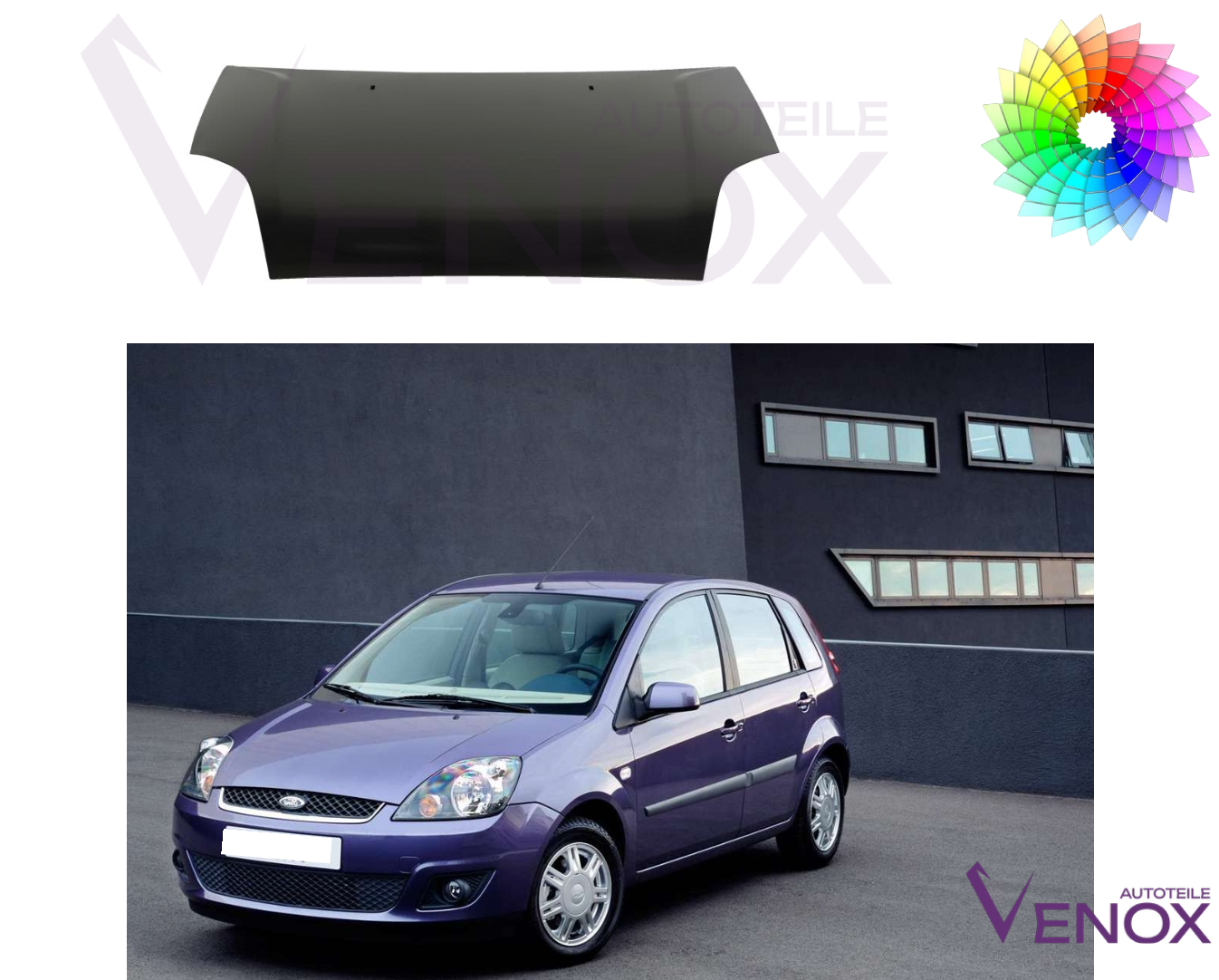 Voor Ford Fiesta MK 6 2005-2008 motorkap gespoten in gewenste kleur nieuw - Afbeelding 2