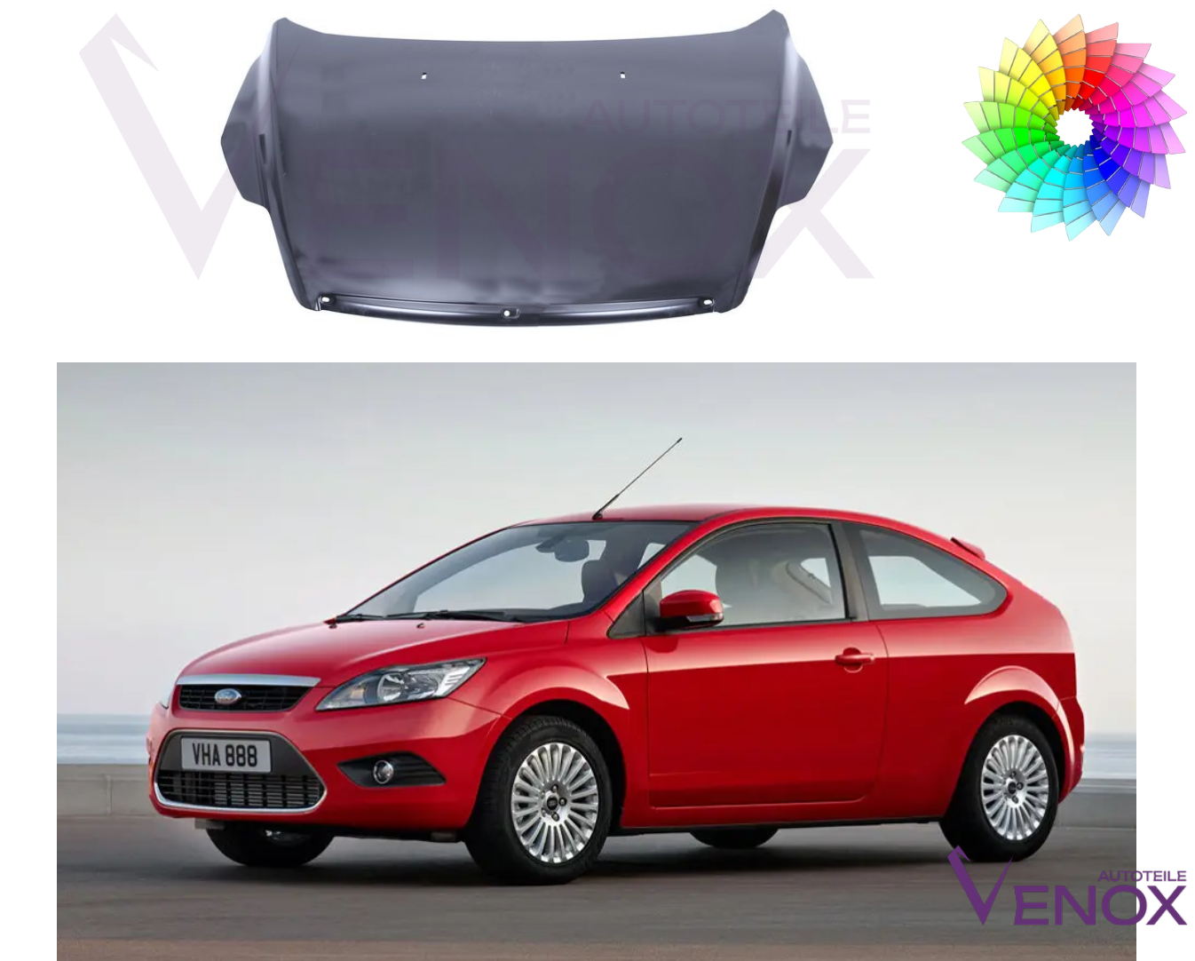 Voor Ford Focus Mk 2 2008-2010 motorkap gespoten in gewenste kleur Nieuw - Afbeelding 2