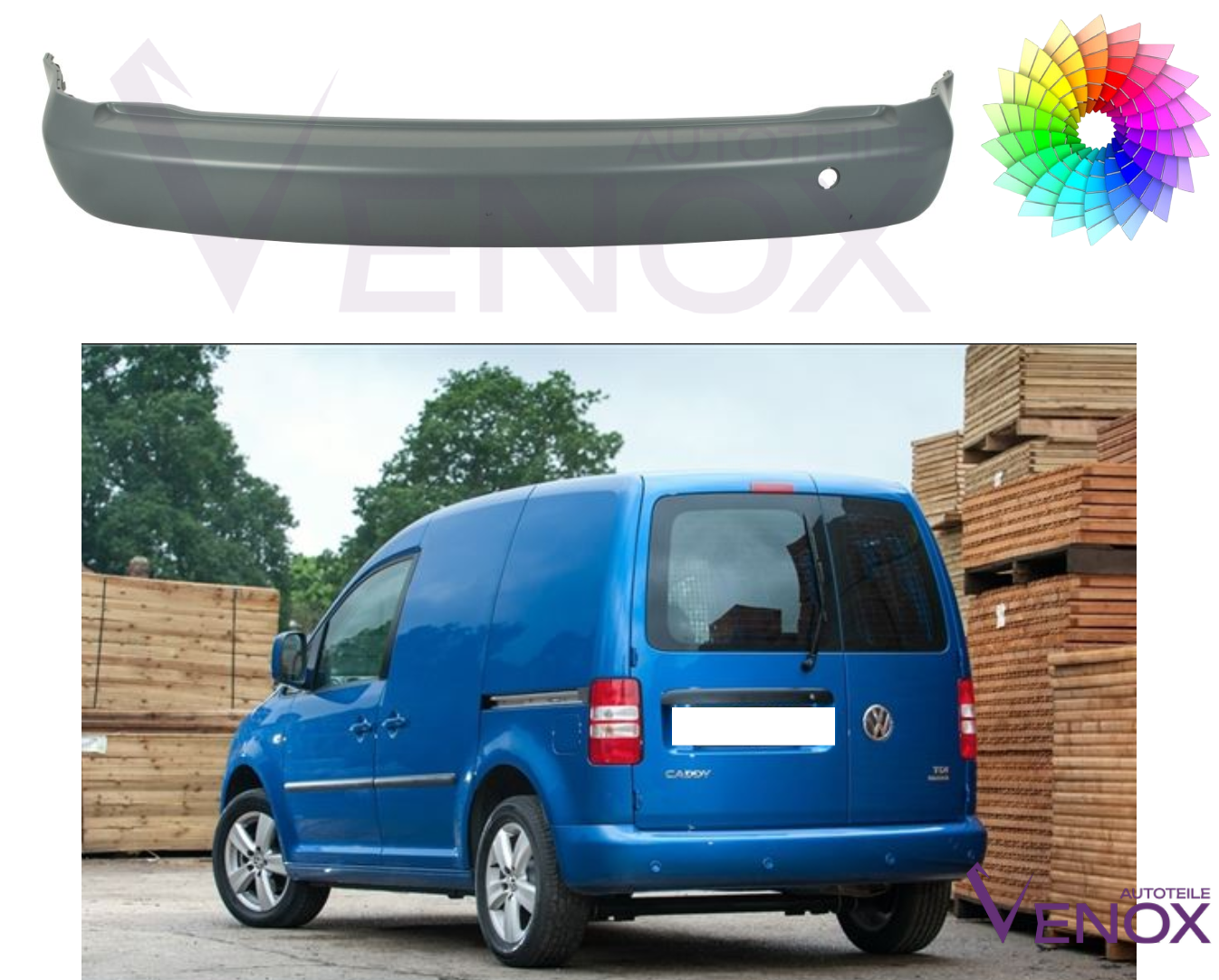 Voor VW Caddy 10-15 Achterbumper gespoten in de gewenste kleur NIEUW - Afbeelding 2