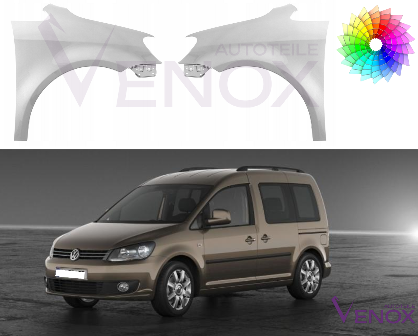 Voor VW Caddy 10-15 Spatbord rechtsvoor Gespoten in de gewenste kleur NIEUW - Afbeelding 2