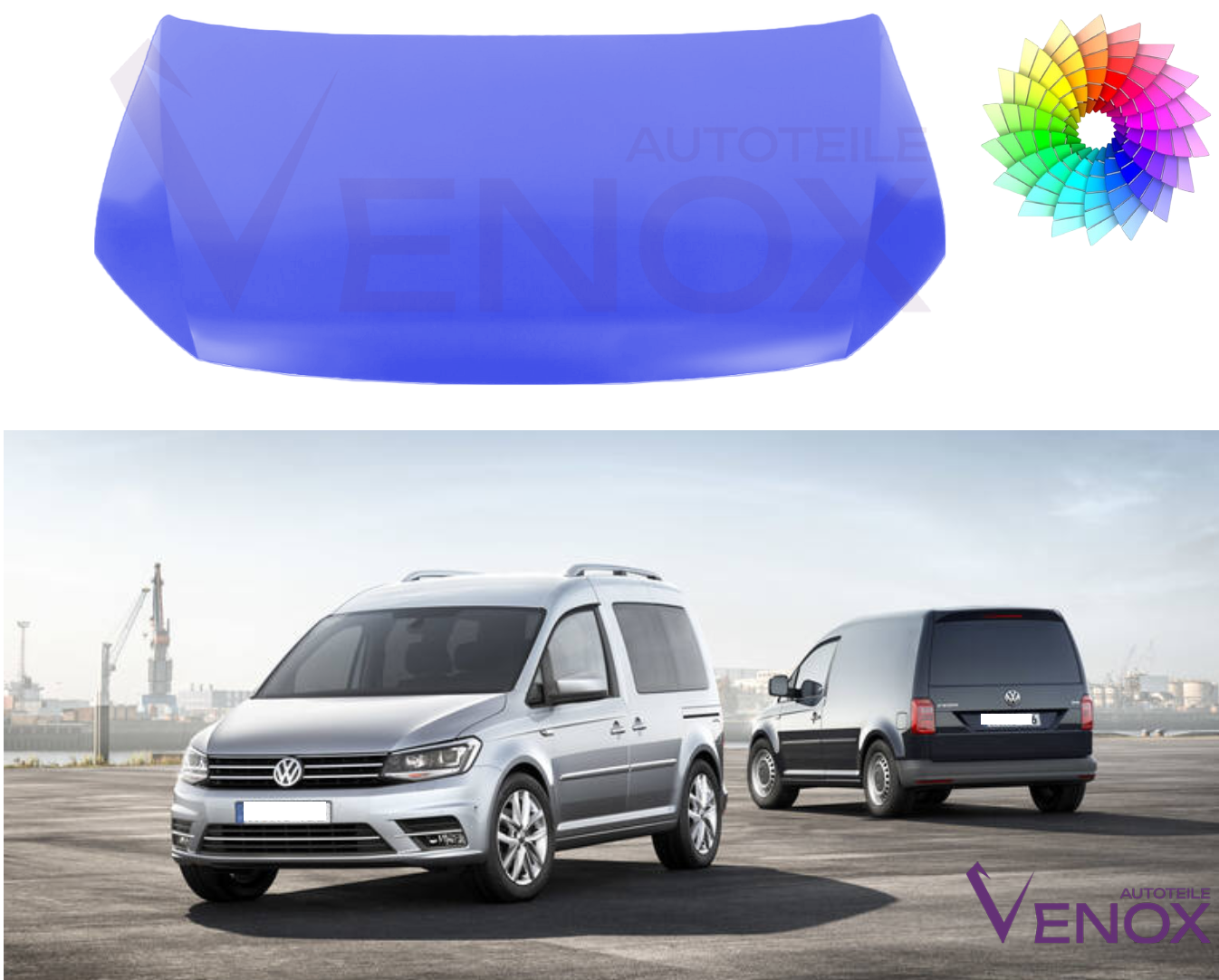 Voor Vw Caddy vanaf 15 motorkap gespoten in gewenste kleur NIEUW - Afbeelding 2