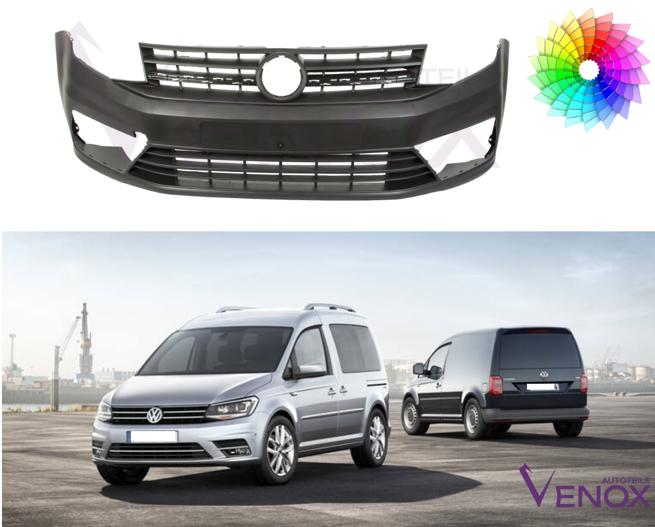 Voor VW Caddy vanaf 15 Voorbumper SRA Gespoten in de gewenste kleur NIEUW - Afbeelding 2
