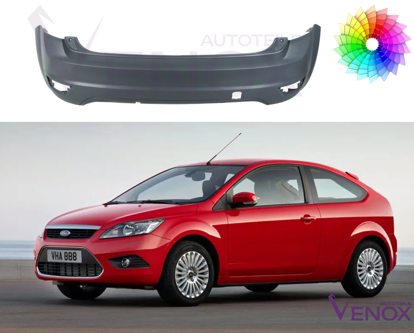 Voor Ford Focus Mk2 2008-2010 HB Achterbumper gespoten in de gewenste kleur - Afbeelding 2