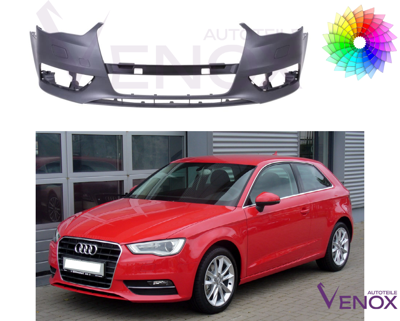 Voor Audi A3 8V 2012-2016 SRA voorbumper gespoten in gewenste kleur NIEUW - Afbeelding 2