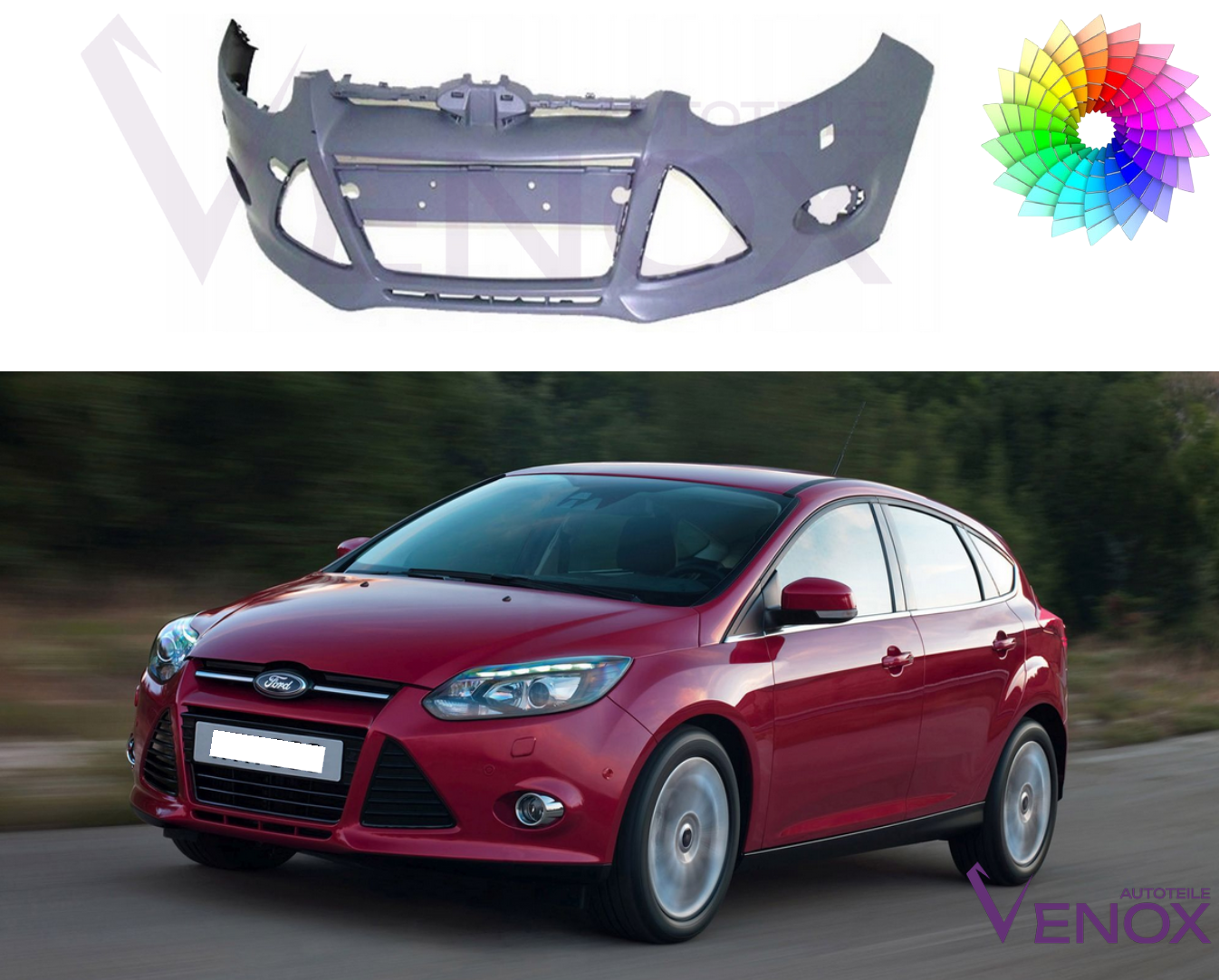 Voor Ford Focus Mk 3 2010-2014 SRA voorbumper gespoten in de gewenste kleur - Afbeelding 2