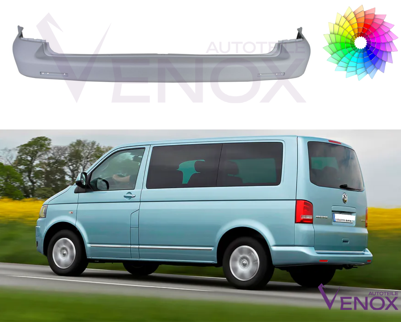 Voor VW T5 CARAVELLE MULTIVAN 09-15 Achterbumper gespoten in de gewenste kleur - Afbeelding 2