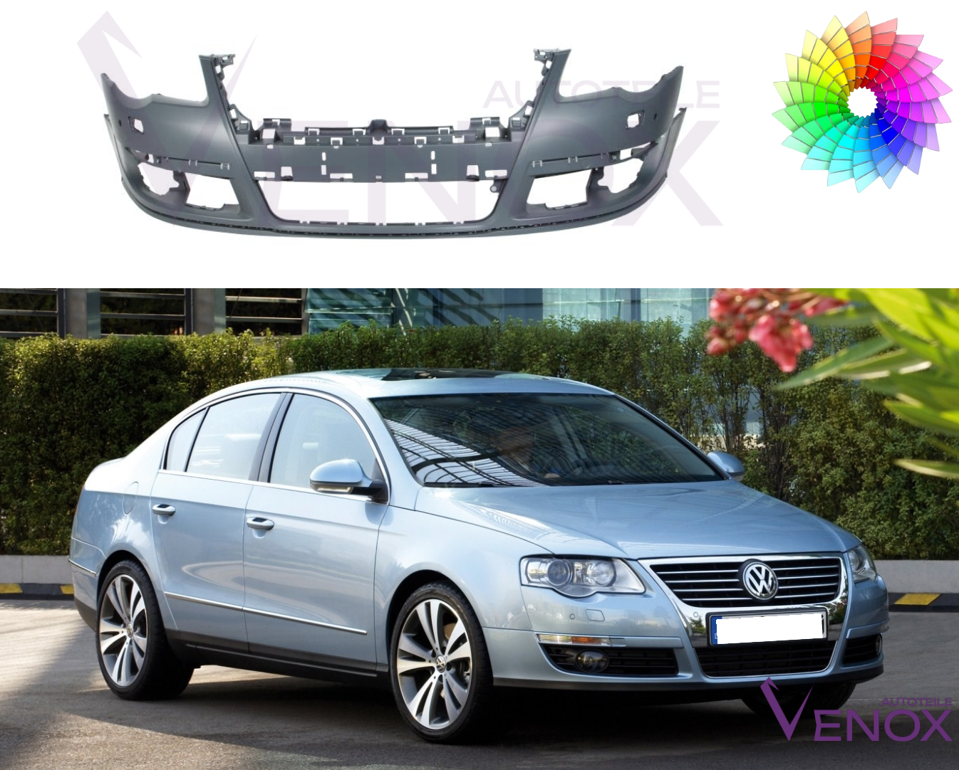 Voor VW Passat B6 05-10 SRA PDC voorbumper gespoten in de gewenste kleur - Afbeelding 2
