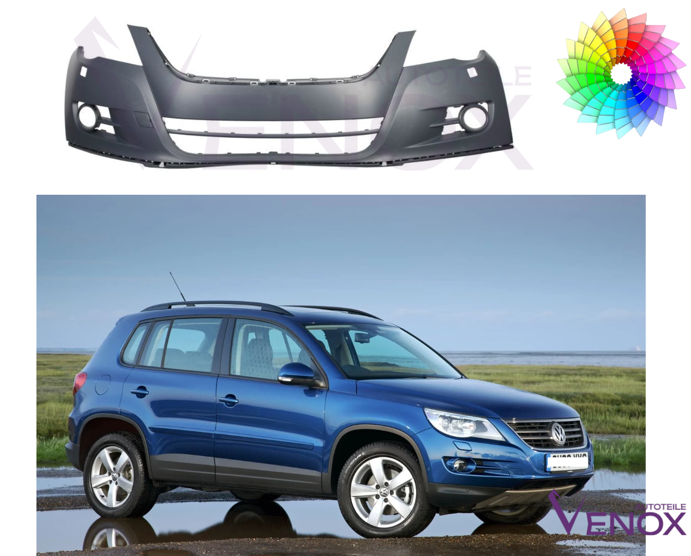 Voor VW Tiguan 2007-2011 SRA voorbumper gespoten in de gewenste kleur - Afbeelding 2