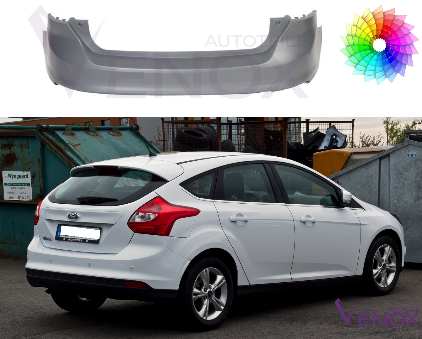 Voor Ford Focus Mk3 2010-2014 HB PDC achterbumper Gespoten in de gewenste kleur - Afbeelding 2