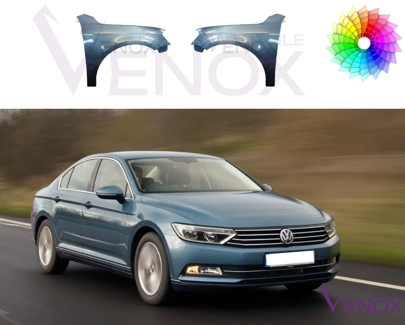 Voor VW Passat B7 10-15 Spatbord rechtsvoor gespoten in kleur naar keuze - Afbeelding 2